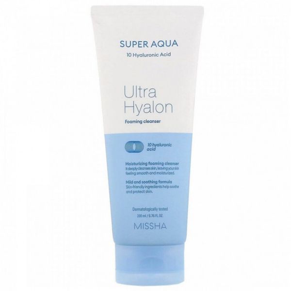 Увлажняющая пенка для умывания с гиалуроновой кислотой Missha Super Aqua Ultra Hyalron Cleansing Foam 8809643507226 фото