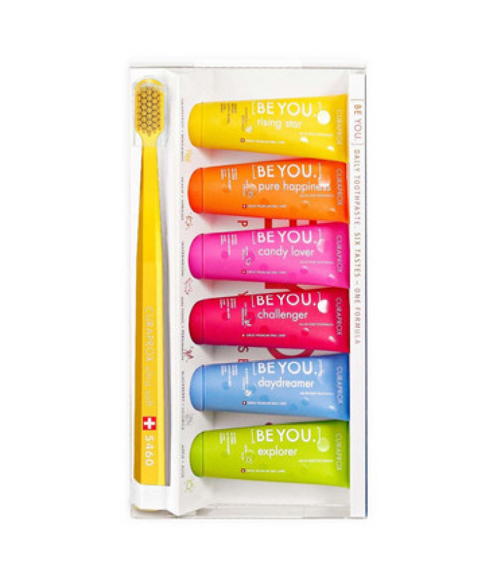 Набор зубных паст из шести вкусов и зубная щетка CS 5460 Curaprox BE YOU (TOOTHPASTE/10MLX6 + TOOTHBRUSH)